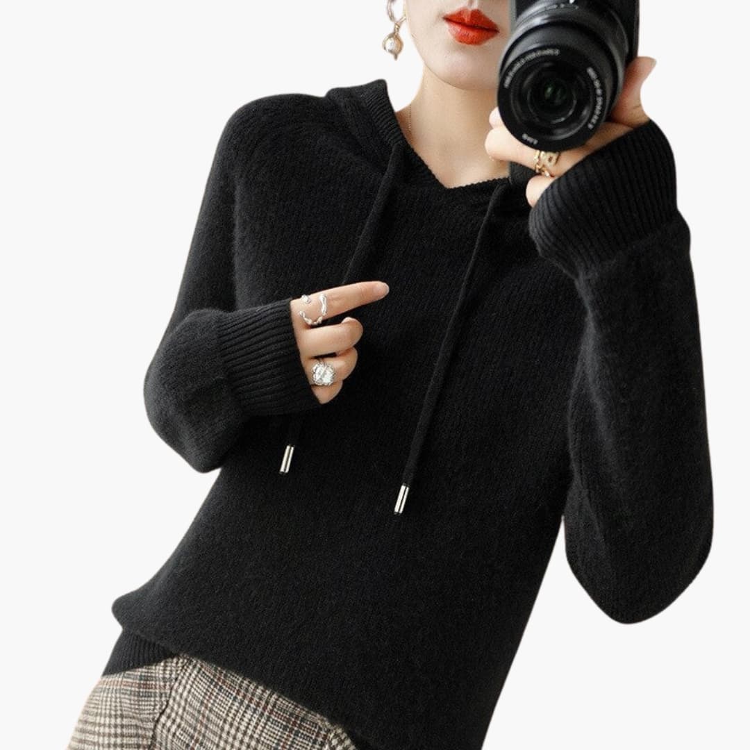 BerlinGlamour | Dames gebreide hoodie met lange mouwen 1