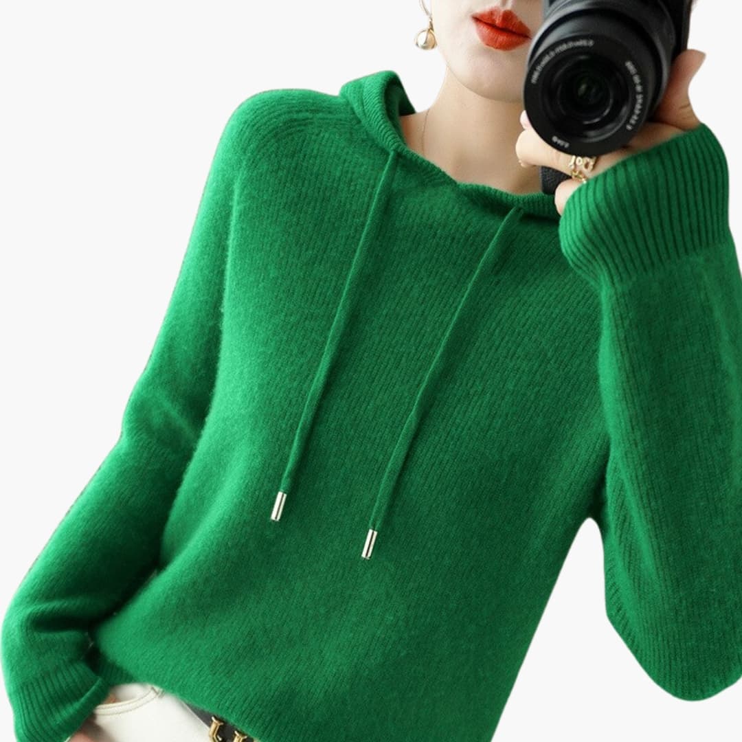 BerlinGlamour | Dames gebreide hoodie met lange mouwen 5