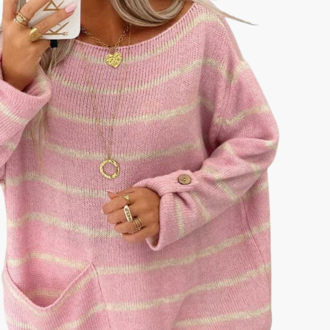 BerlinGlamour | Dames gebreide trui met boothals en voorzak 1