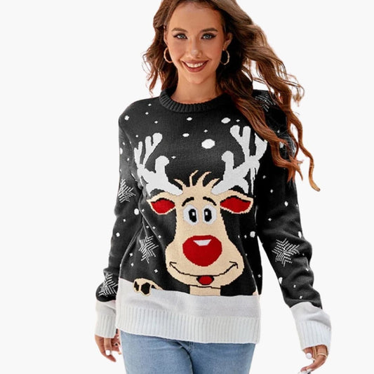 BerlinGlamour | Dames gebreide trui met elandmotief en fleece voering 0