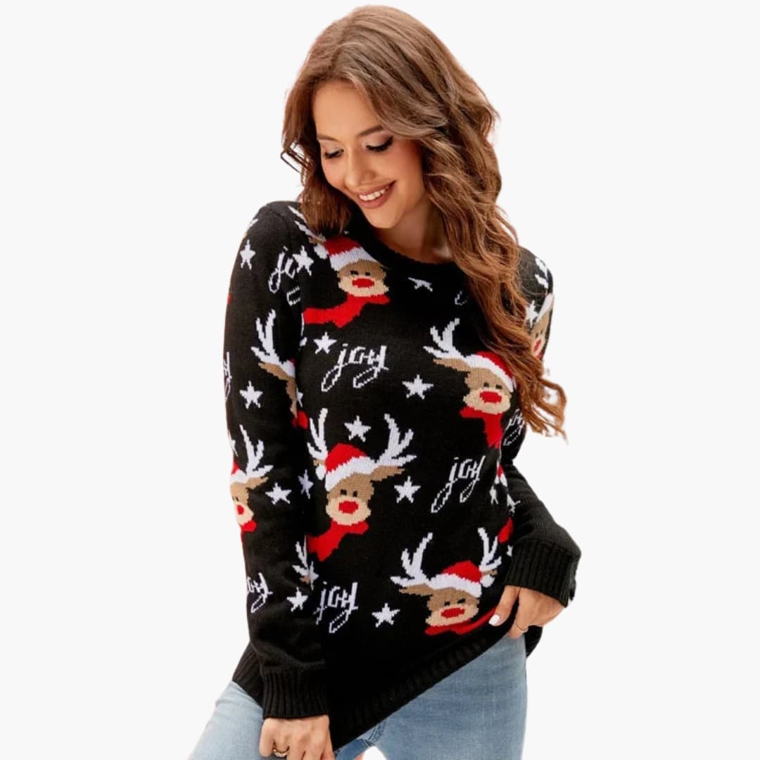 BerlinGlamour | Dames gebreide trui met elandmotief en fleece voering 1