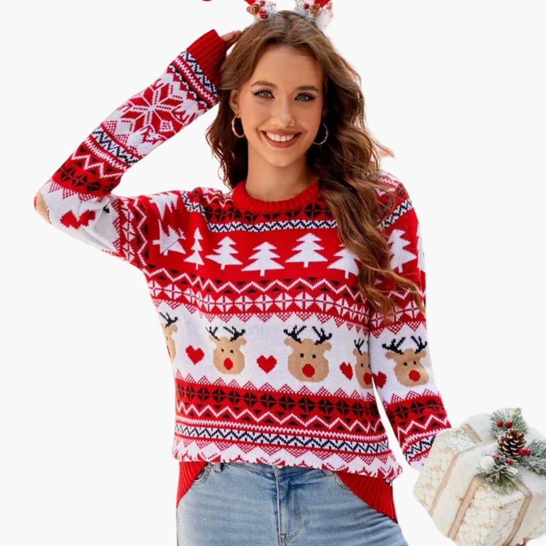 BerlinGlamour | Dames gebreide trui met elandmotief en fleece voering 2