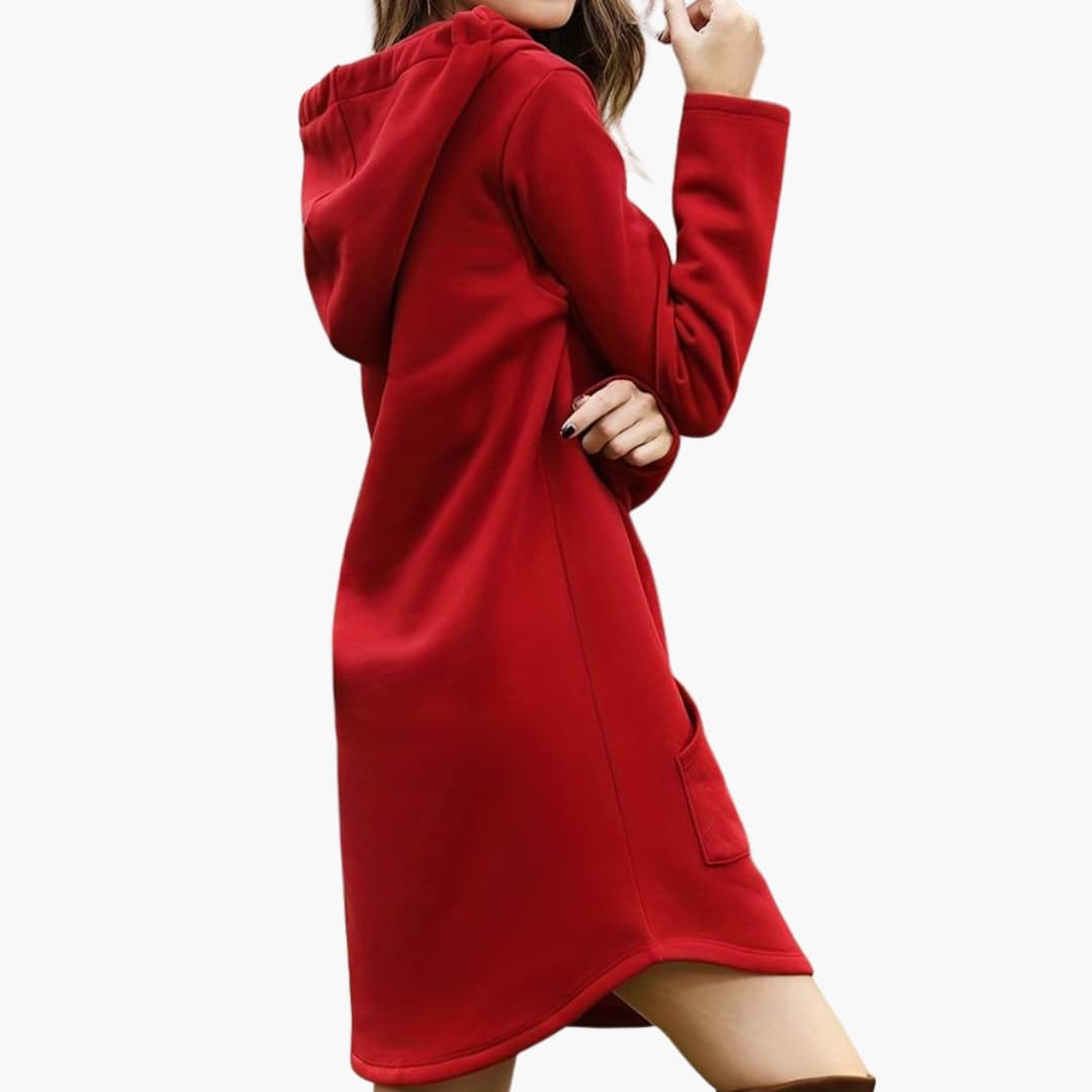 BerlinGlamour | Dames hoodiejurk met trekkoordcapuchon en voorzak 1