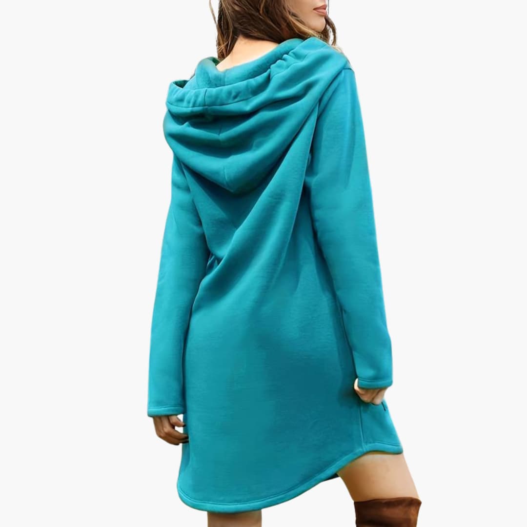 BerlinGlamour | Dames hoodiejurk met trekkoordcapuchon en voorzak 5