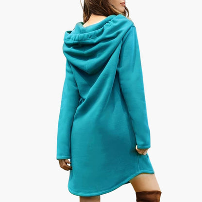 BerlinGlamour | Dames hoodiejurk met trekkoordcapuchon en voorzak 5