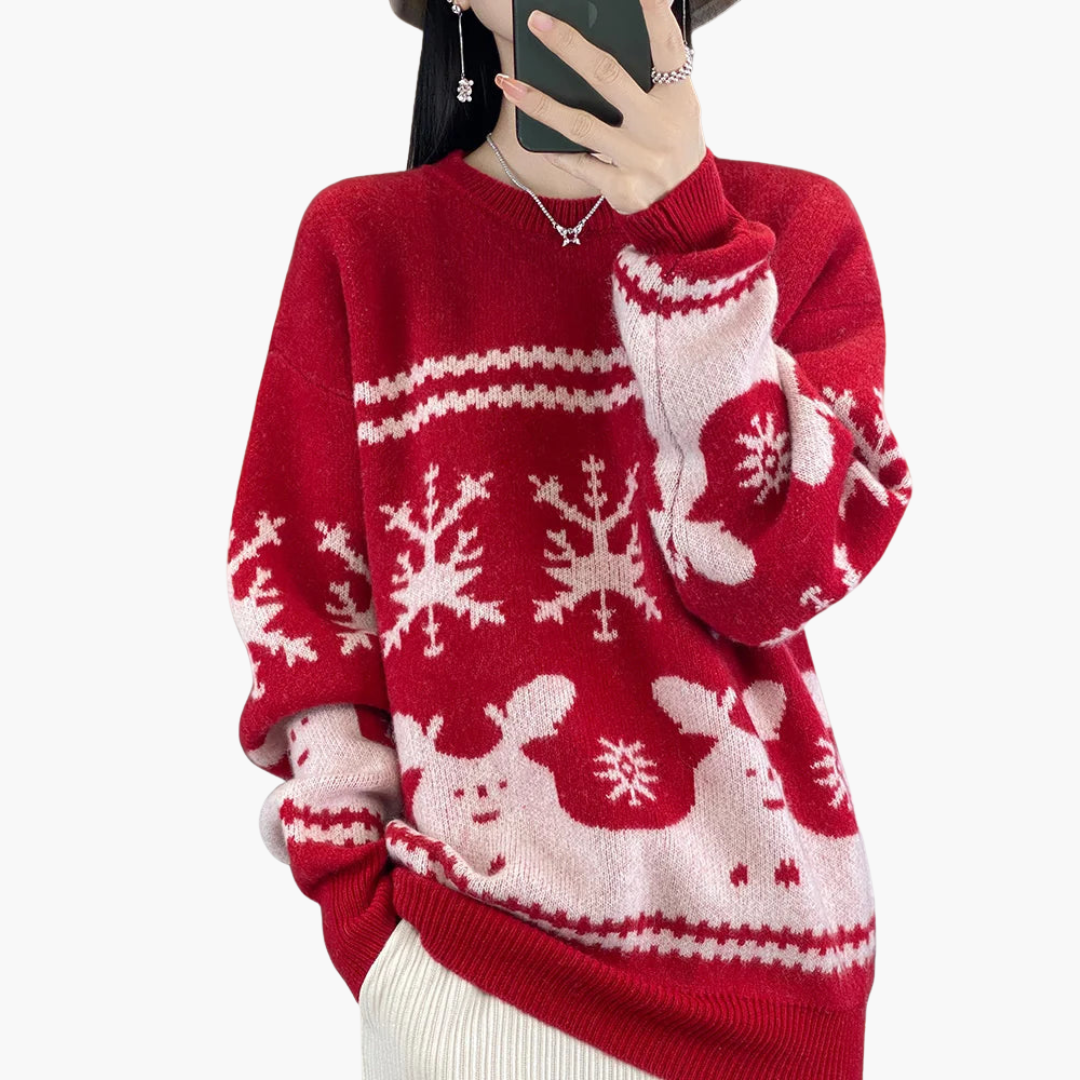 BerlinGlamour | Dames kersttrui met breipatroon en ronde hals 0