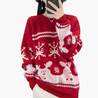 BerlinGlamour | Dames kersttrui met breipatroon en ronde hals 0