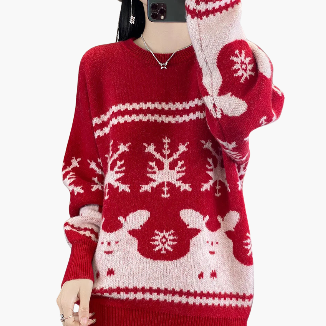 BerlinGlamour | Dames kersttrui met breipatroon en ronde hals 1