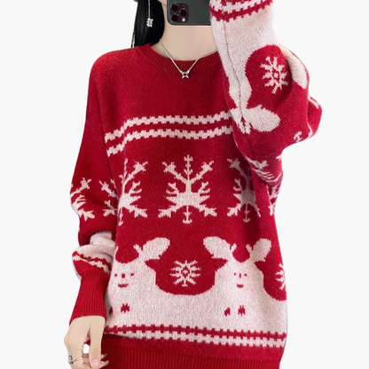 BerlinGlamour | Dames kersttrui met breipatroon en ronde hals 1