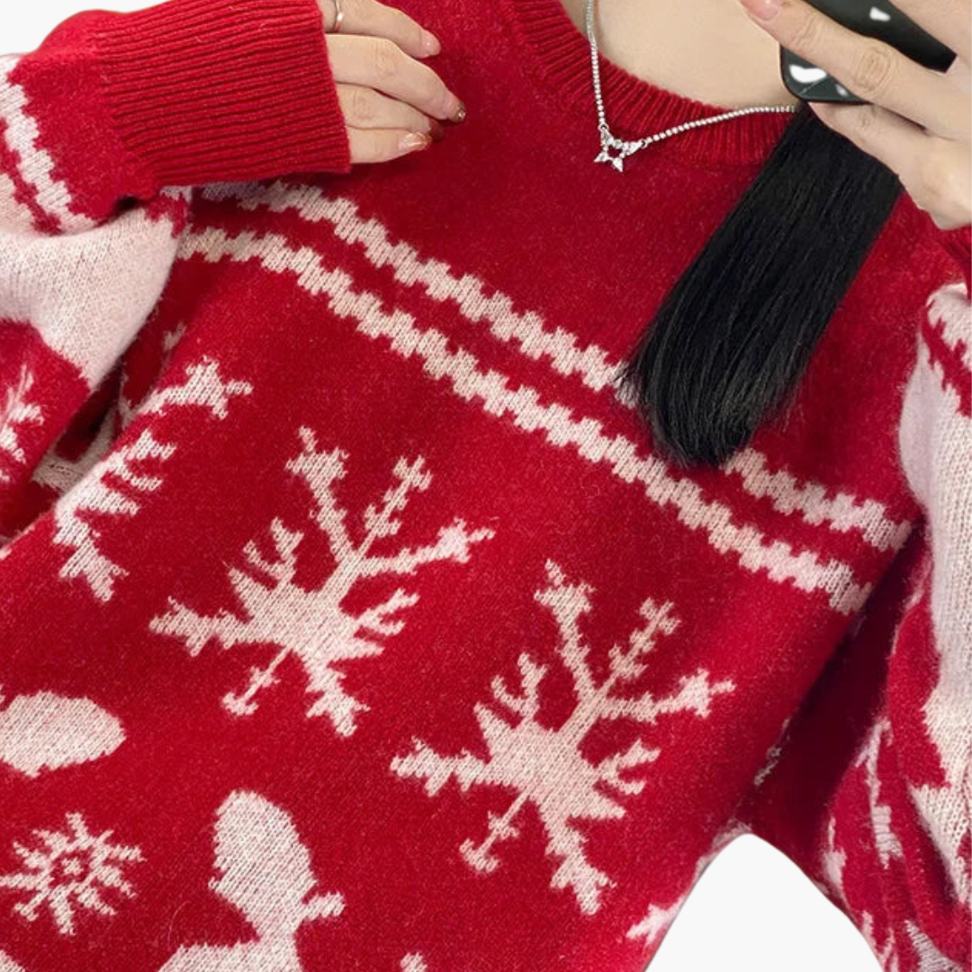 BerlinGlamour | Dames kersttrui met breipatroon en ronde hals 2