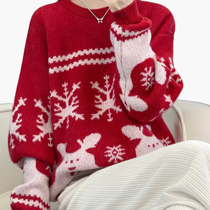 BerlinGlamour | Dames kersttrui met breipatroon en ronde hals 3