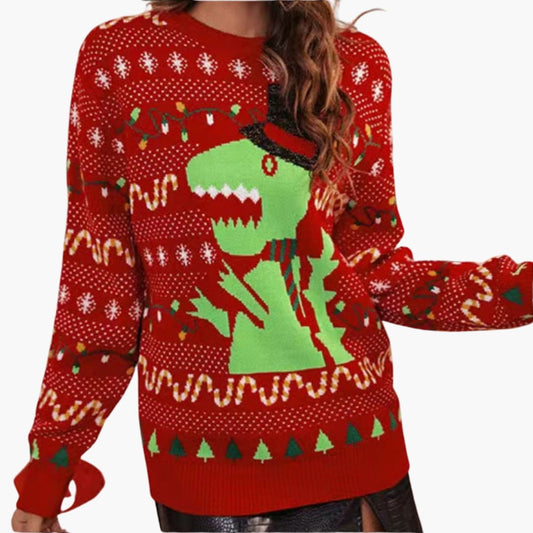 BerlinGlamour | Dames kersttrui met dinosaurusmotief 0