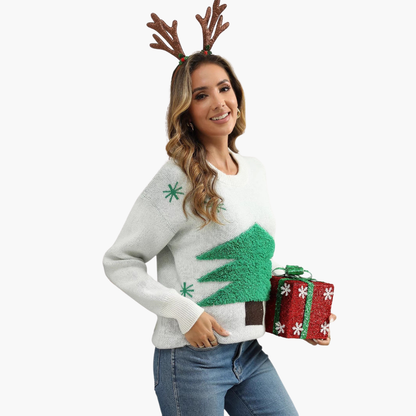 BerlinGlamour | Dames kersttrui met kerstboom- en sneeuwvlokmotief 2