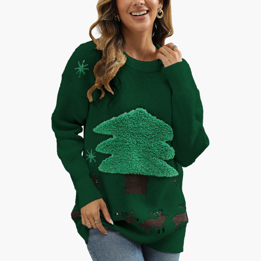 BerlinGlamour | Dames kersttrui met kerstboom- en sneeuwvlokmotief 4