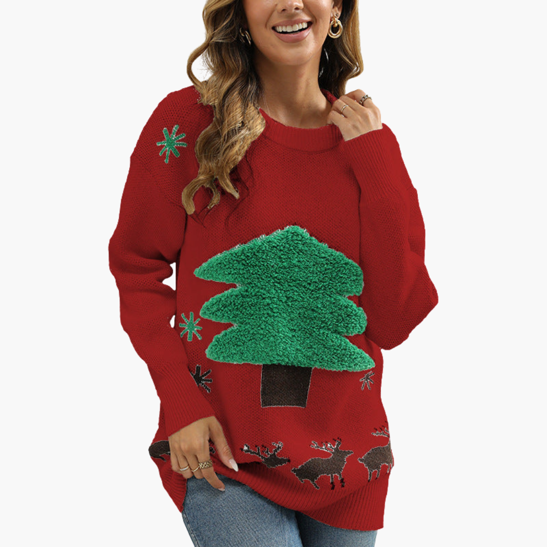 BerlinGlamour | Dames kersttrui met kerstboom- en sneeuwvlokmotief 5