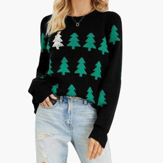 BerlinGlamour | Dames kersttrui met kerstboommotief 0