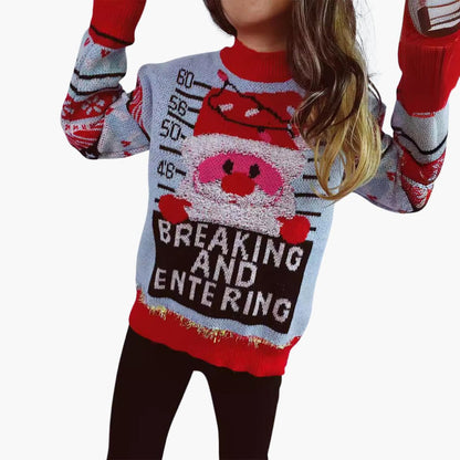 BerlinGlamour | Dames kersttrui met kerstmanmotief en opvallende letters 3