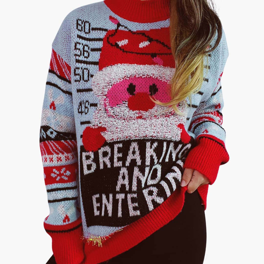 BerlinGlamour | Dames kersttrui met kerstmanmotief en opvallende letters 4