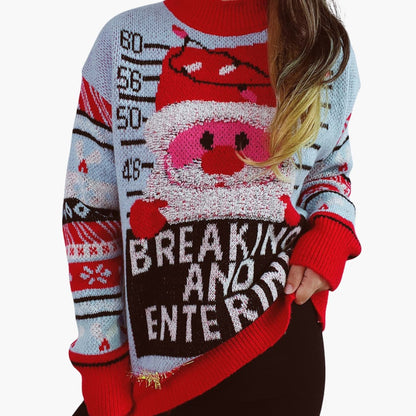 BerlinGlamour | Dames kersttrui met kerstmanmotief en opvallende letters 4