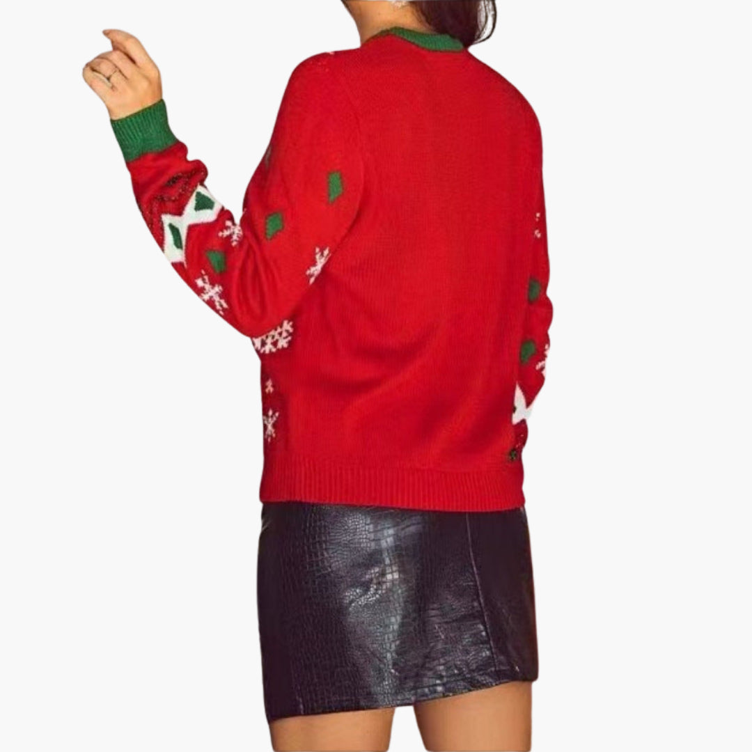 BerlinGlamour | Dames kersttrui met lamamotief en decoratieve pompons 3