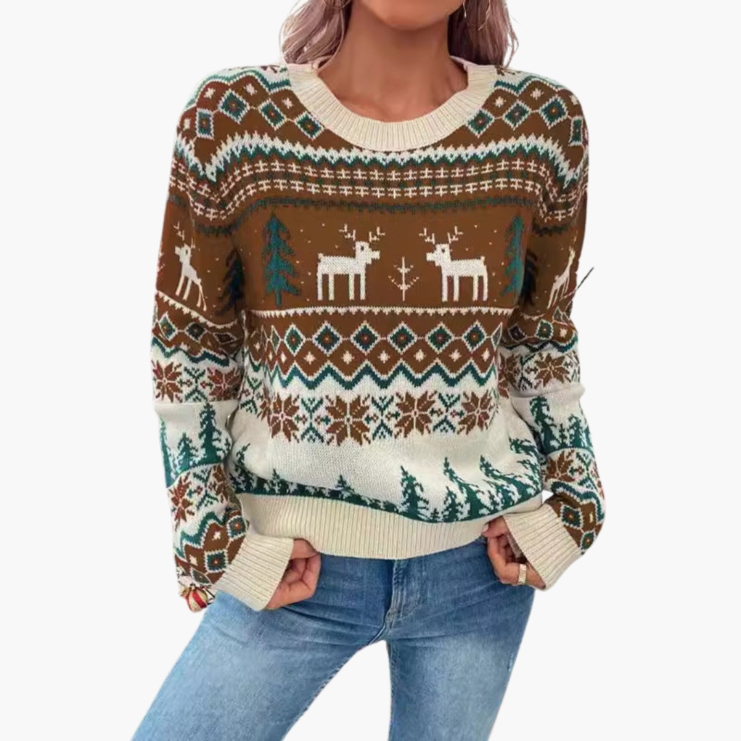 BerlinGlamour | Dames kersttrui met rendier- en boommotief 3