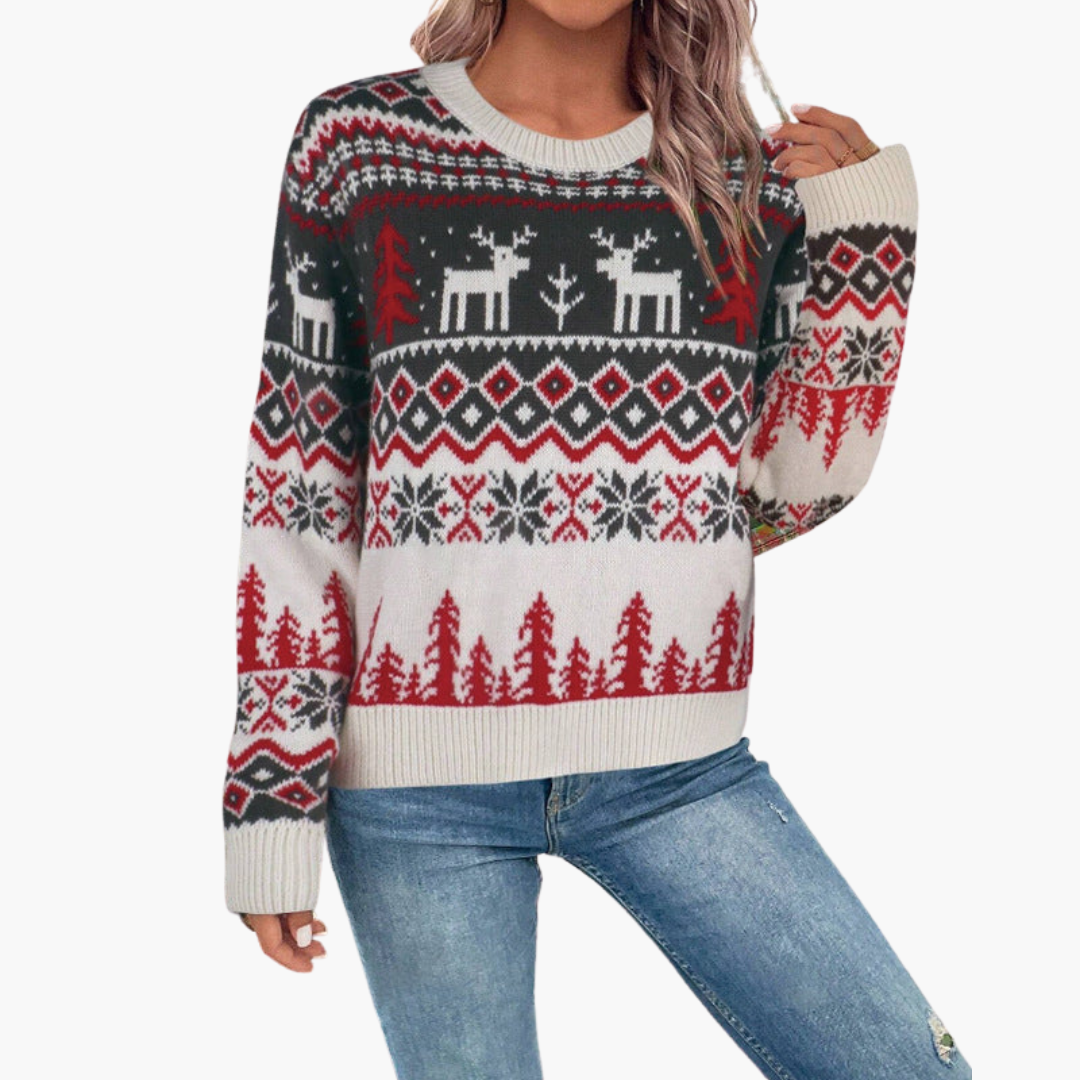 BerlinGlamour | Dames kersttrui met rendier- en boommotief 4