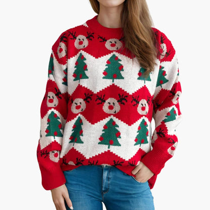 BerlinGlamour | Dames kersttrui met rendier- en kerstboommotief 1