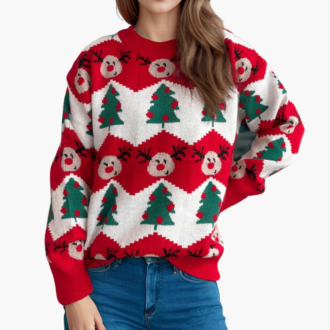 BerlinGlamour | Dames kersttrui met rendier- en kerstboommotief 5