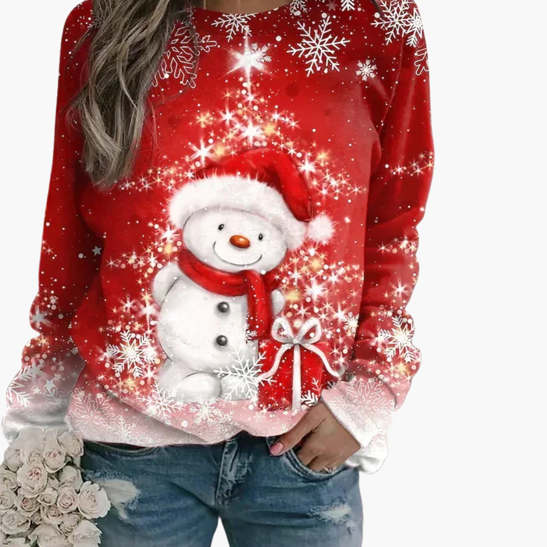 BerlinGlamour | Dames kersttrui met rendier- en sneeuwpopprint 5
