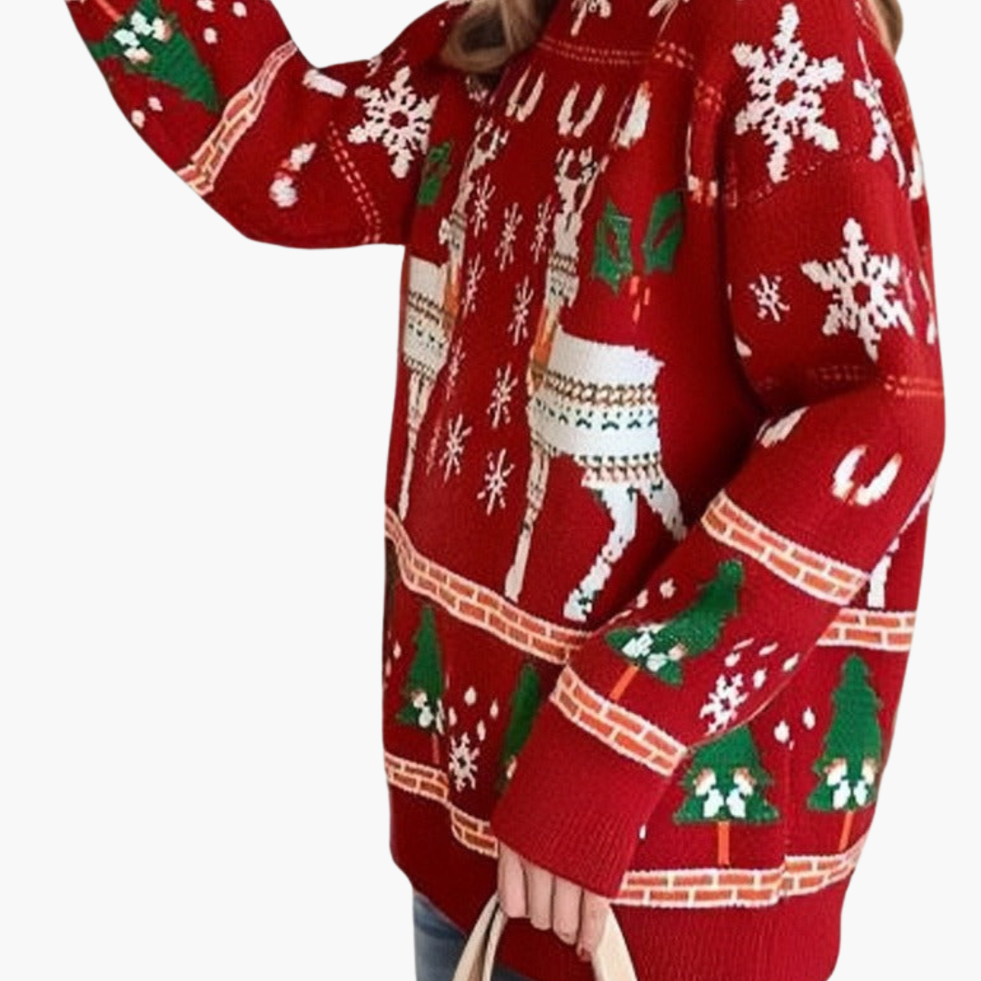 BerlinGlamour | Dames kersttrui met rendier- en sneeuwvlokmotief 2