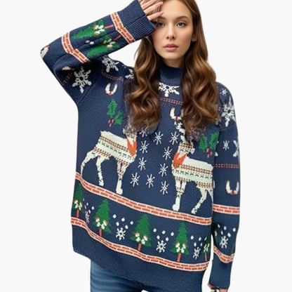 BerlinGlamour | Dames kersttrui met rendier- en sneeuwvlokmotief 4