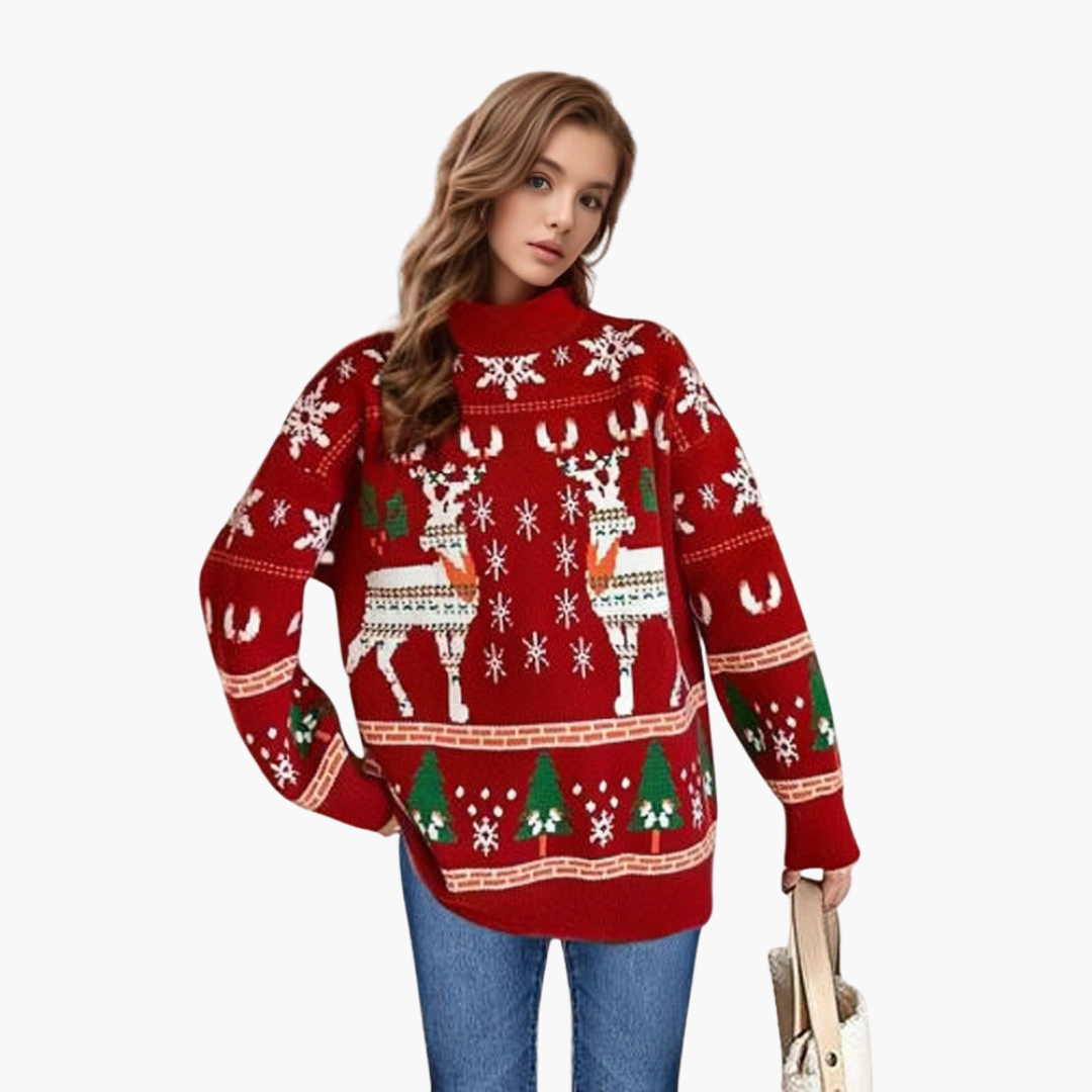 BerlinGlamour | Dames kersttrui met rendier- en sneeuwvlokmotief 5