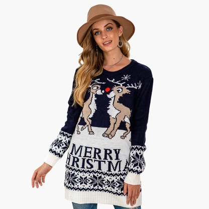 BerlinGlamour | Dames kersttrui met rendier- en sneeuwvlokpatroon 0