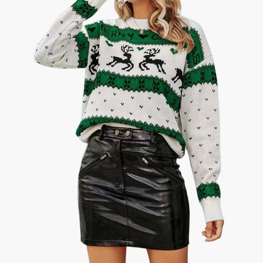 BerlinGlamour | Dames kersttrui met rendier- en sneeuwvlokpatroon 0