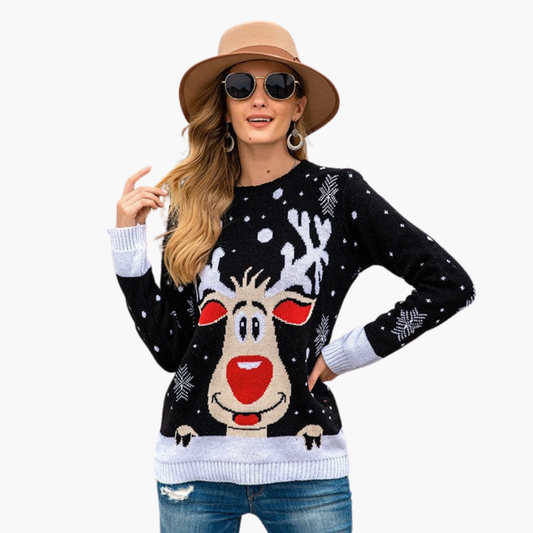 BerlinGlamour | Dames kersttrui met rendier- en sneeuwvlokpatroon 0
