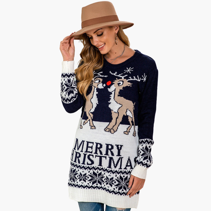 BerlinGlamour | Dames kersttrui met rendier- en sneeuwvlokpatroon 1