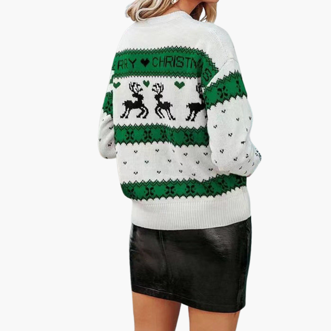 BerlinGlamour | Dames kersttrui met rendier- en sneeuwvlokpatroon 1