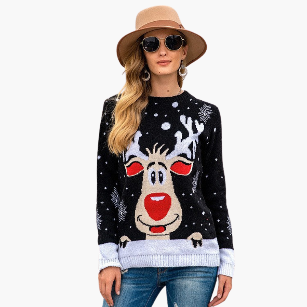 BerlinGlamour | Dames kersttrui met rendier- en sneeuwvlokpatroon 1