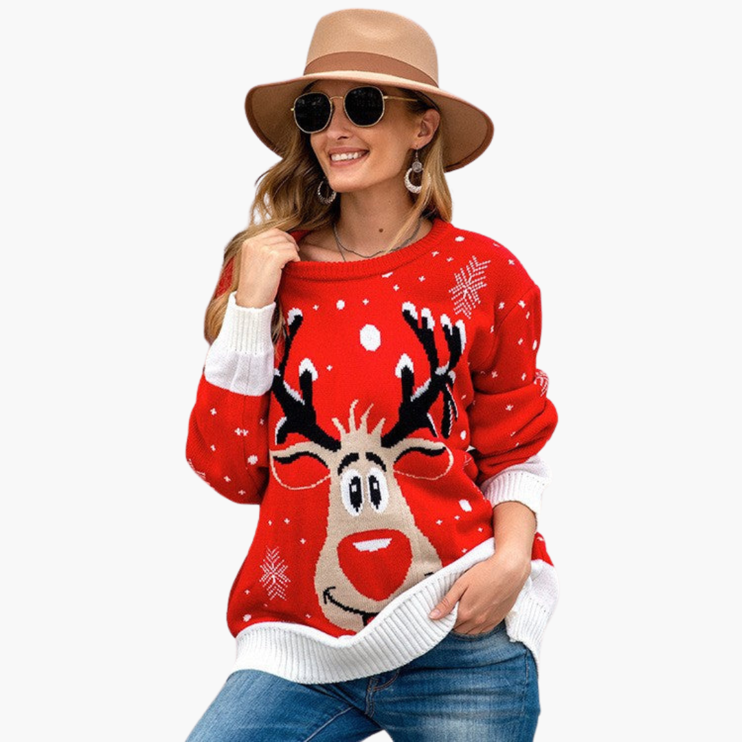 BerlinGlamour | Dames kersttrui met rendier- en sneeuwvlokpatroon 3