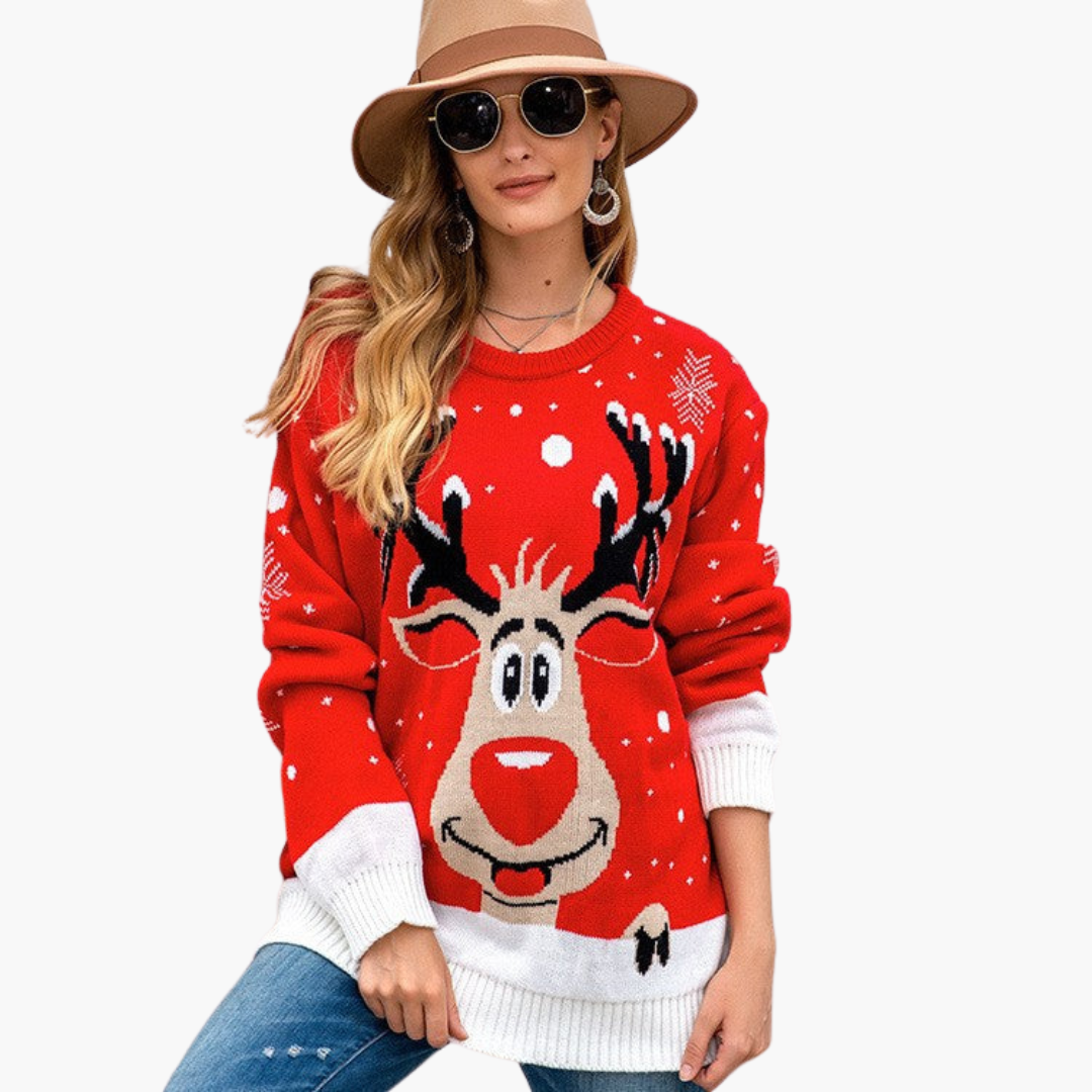 BerlinGlamour | Dames kersttrui met rendier- en sneeuwvlokpatroon 4