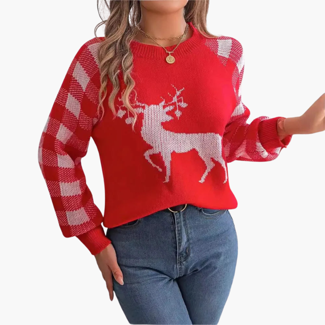 BerlinGlamour | Dames kersttrui met ronde hals en breiwerk 0