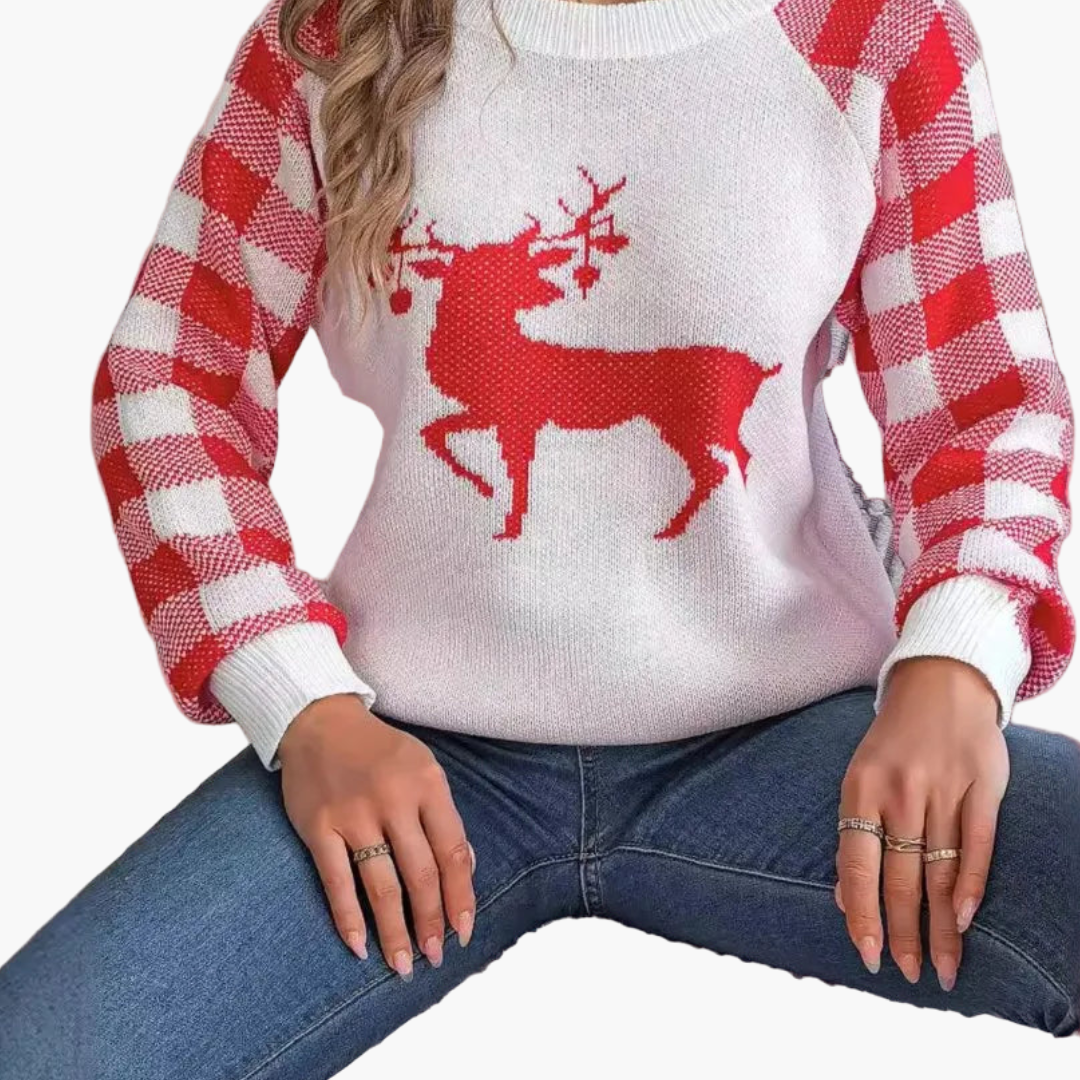 BerlinGlamour | Dames kersttrui met ronde hals en breiwerk 1