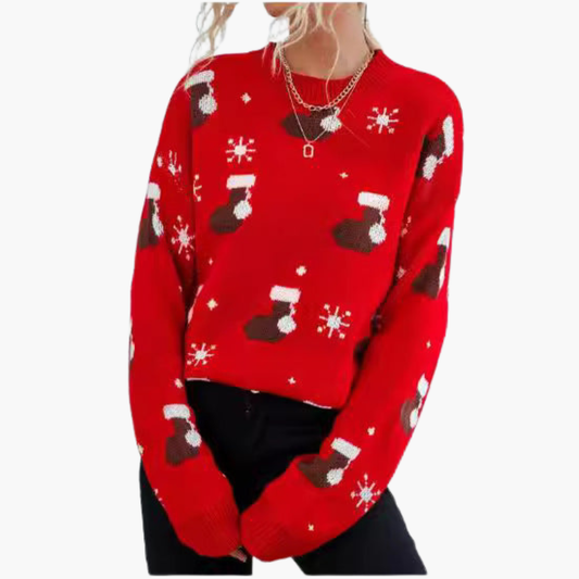 BerlinGlamour | Dames kersttrui met ronde hals en geribbelde zoom 0