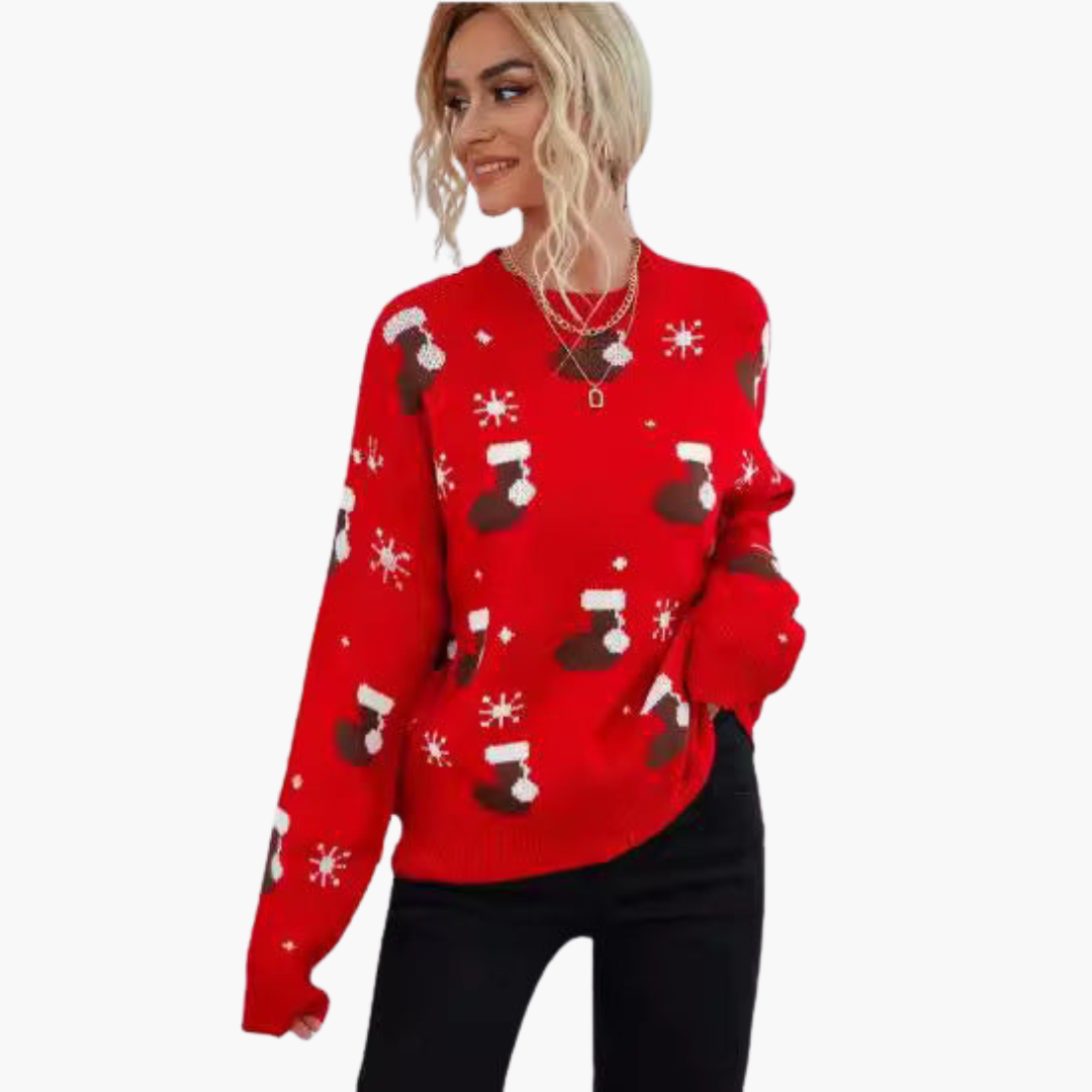 BerlinGlamour | Dames kersttrui met ronde hals en geribbelde zoom 1