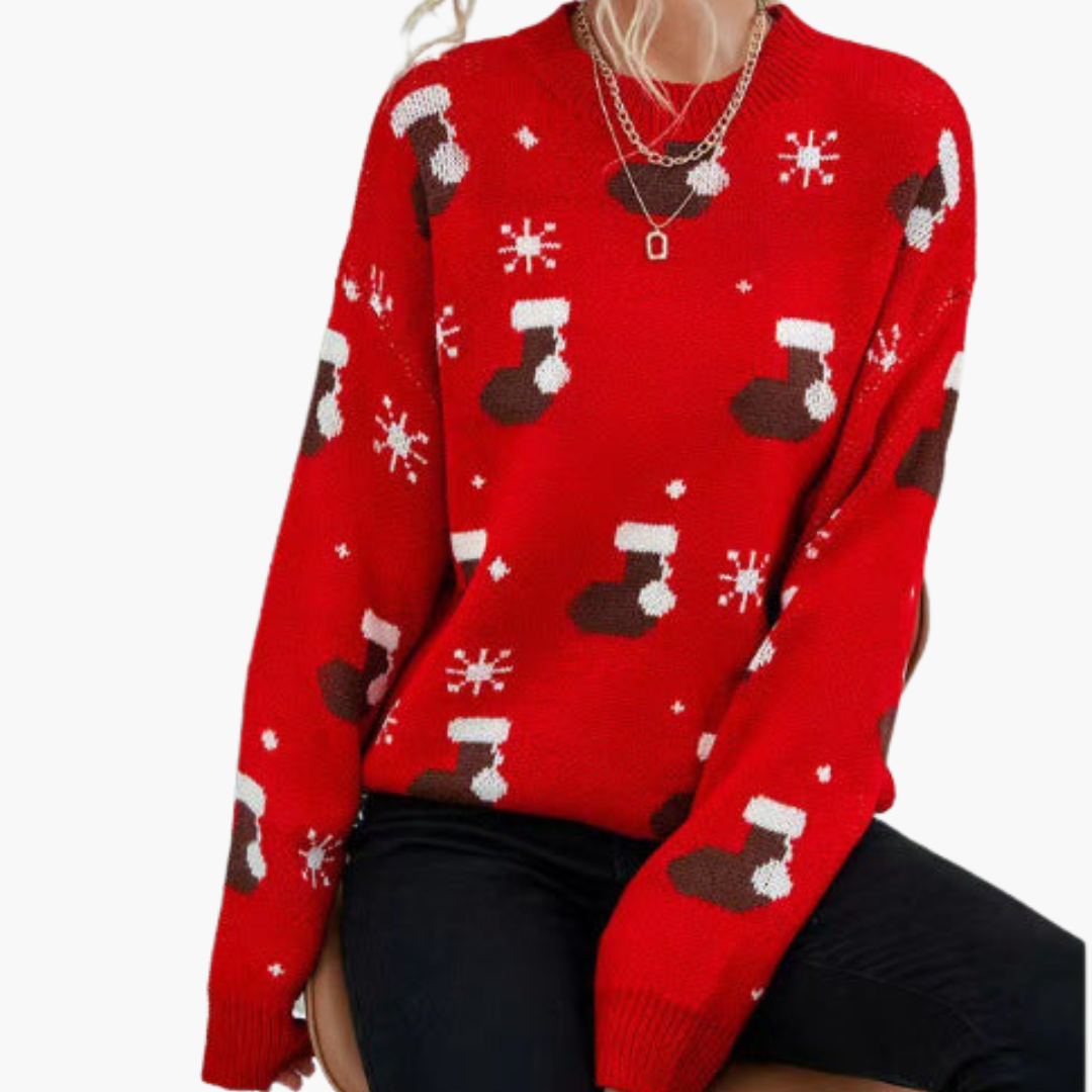 BerlinGlamour | Dames kersttrui met ronde hals en geribbelde zoom 2