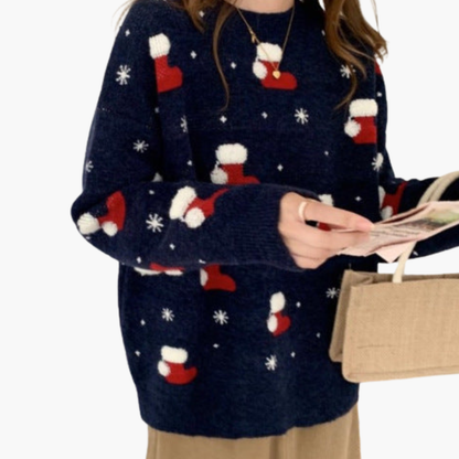 BerlinGlamour | Dames kersttrui met ronde hals en geribbelde zoom 3