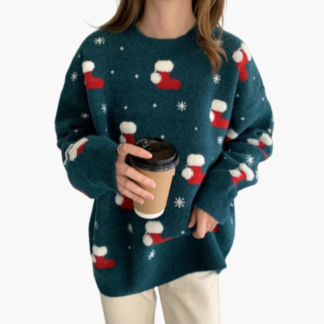 BerlinGlamour | Dames kersttrui met ronde hals en geribbelde zoom 4