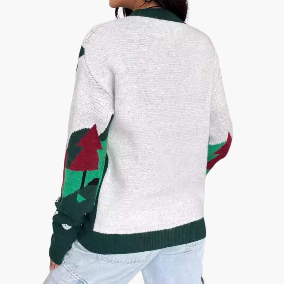 BerlinGlamour | Dames kersttrui met sneeuwpop- en boommotief 3