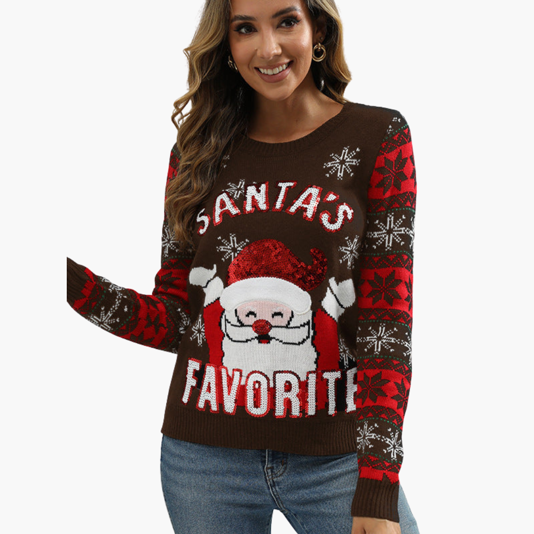 BerlinGlamour | Dames kersttrui met sneeuwpop- en kerstboommotief 2