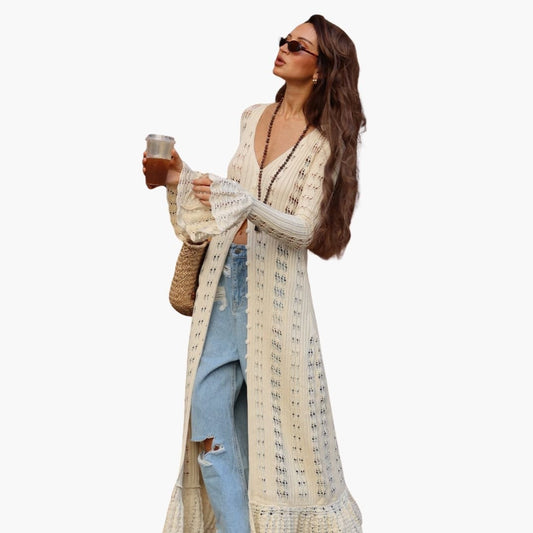 BerlinGlamour | Dames lang vest met open voorkant en uitlopende mouwen 0